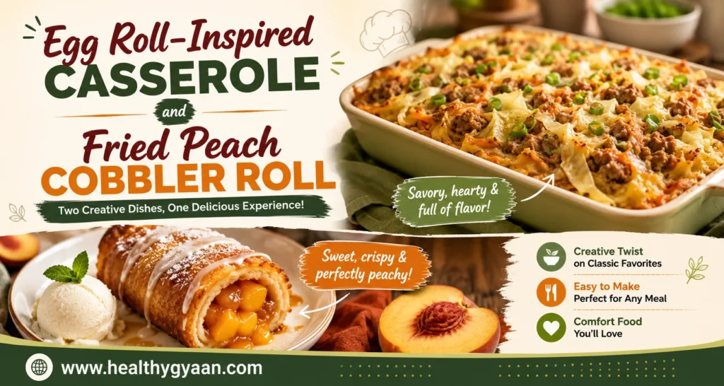 Egg roll-inspired casserole and fried peach cobbler roll