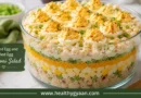 Layered egg and deviled egg macaroni salad